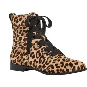 Kate Spade Romia Natural Leopard Print Calf Hair Booties Size 6 New Combat Ankle